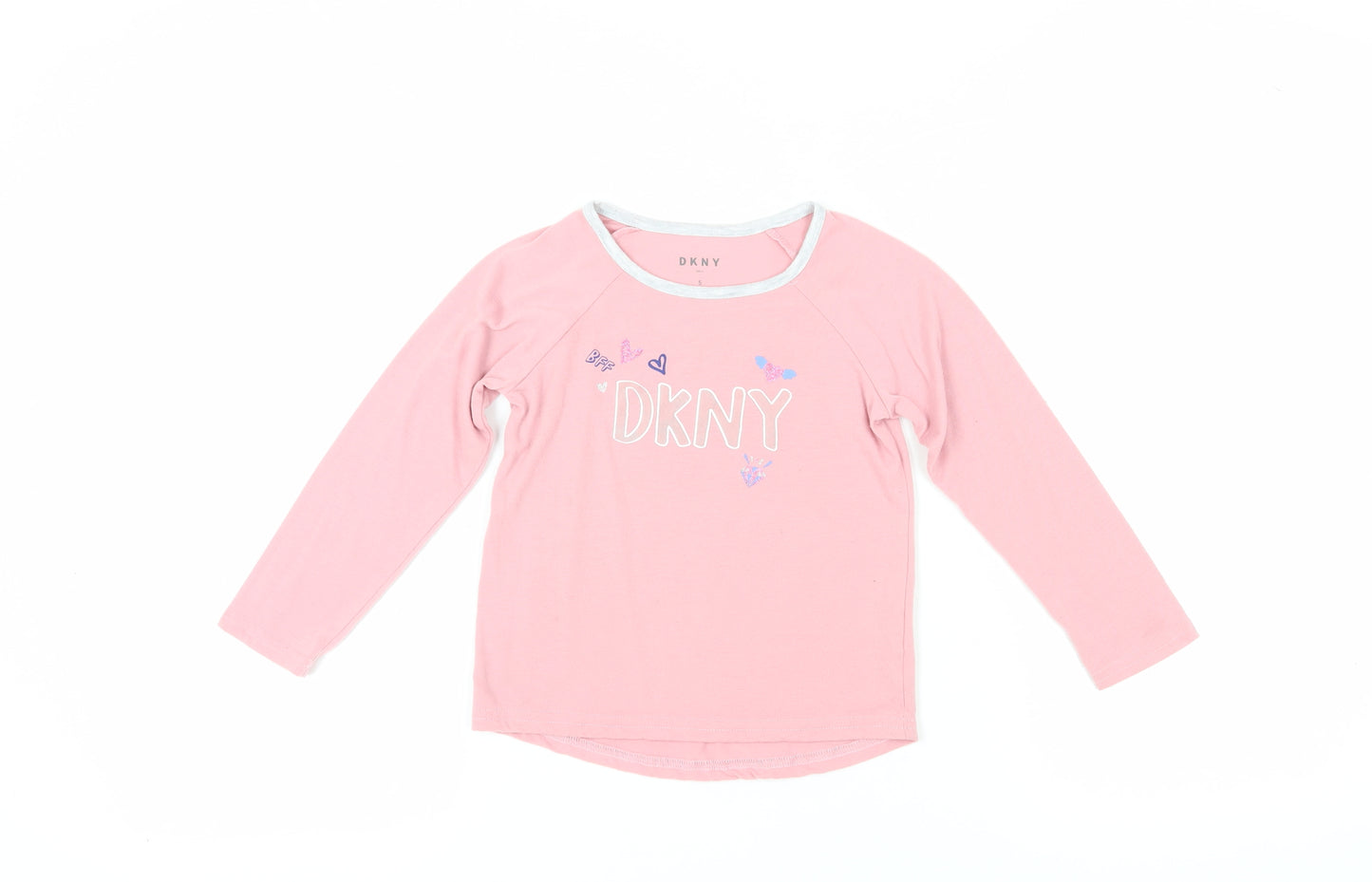 DKNY Girls Pink Long Sleeve T-Shirt, Size 5, Pullover Style