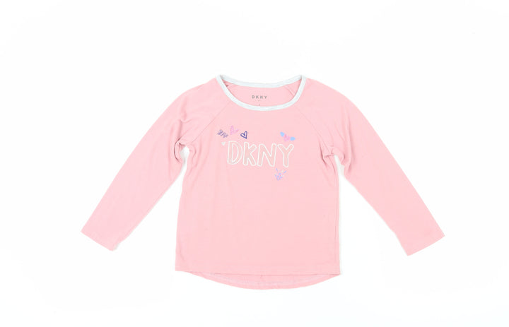 DKNY Girls Pink Long Sleeve T-Shirt, Size 5, Pullover Style
