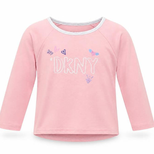 DKNY Girls Pink Long Sleeve T-Shirt, Size 5, Pullover Style