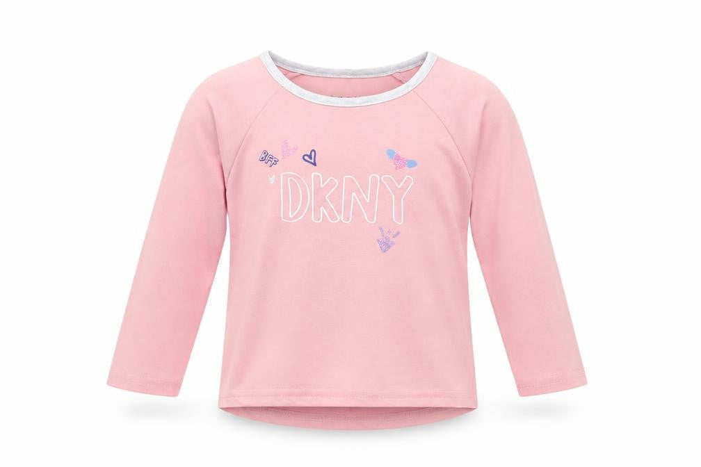 DKNY Girls Pink Long Sleeve T-Shirt, Size 5, Pullover Style