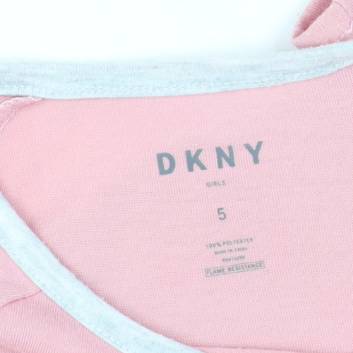 DKNY Girls Pink Long Sleeve T-Shirt, Size 5, Pullover Style
