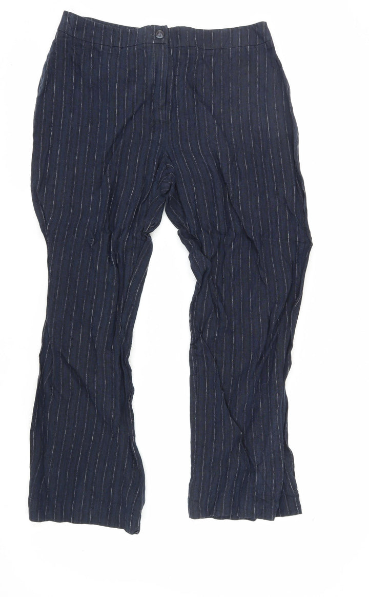 Viyella Women's Blue Striped Linen Trousers - Size 12