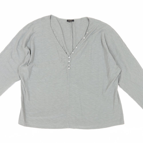 Massimo Dutti Women's Grey V-Neck Blouse, Size 10, Cotton