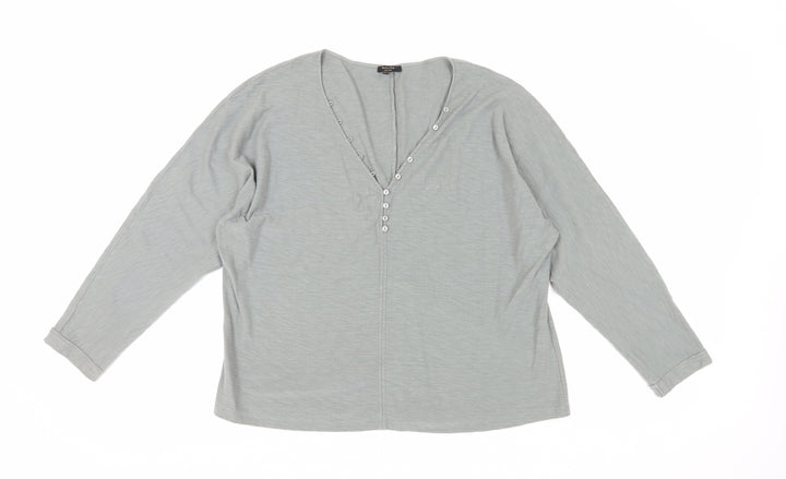 Massimo Dutti Women's Grey V-Neck Blouse, Size 10, Cotton