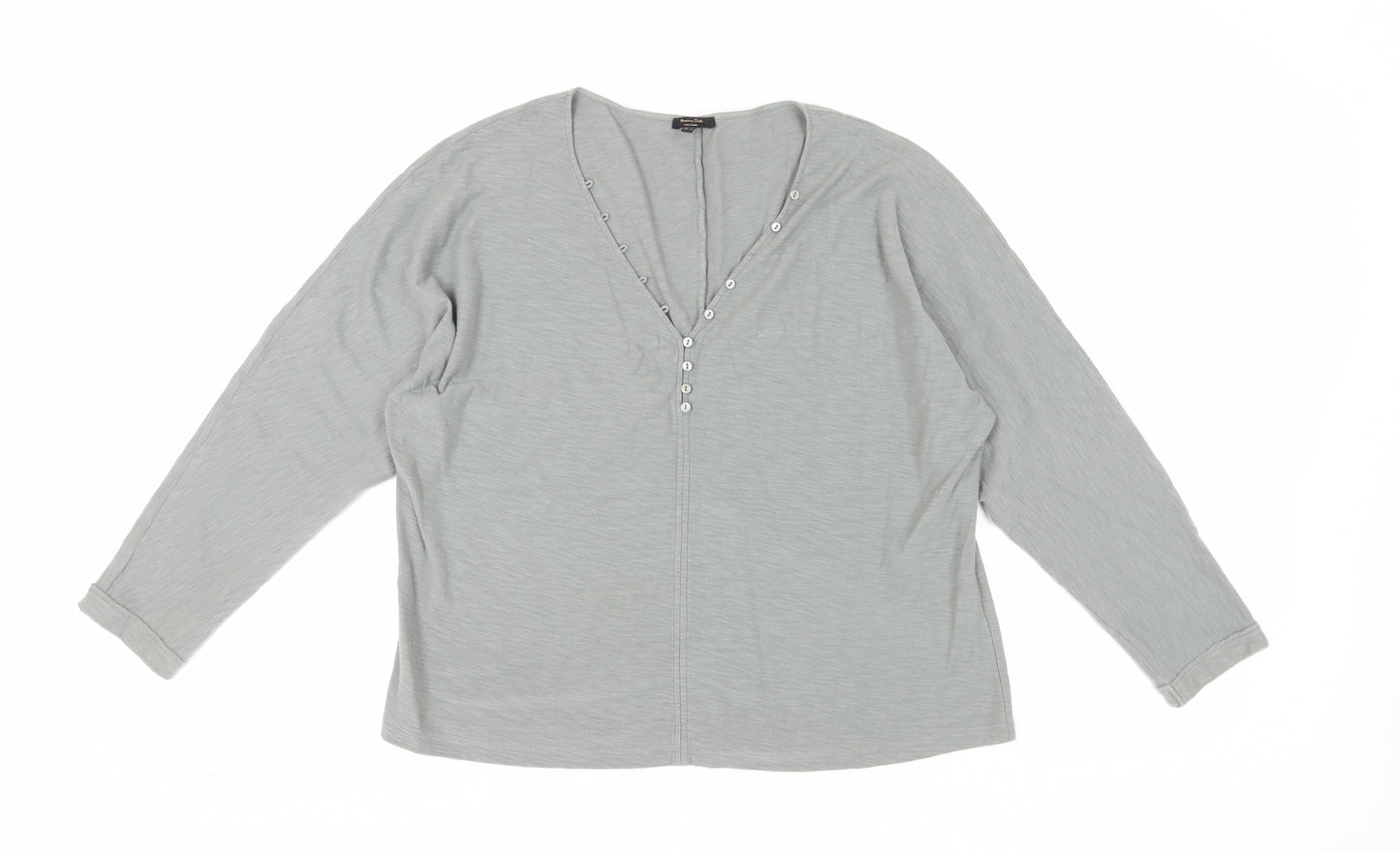 Massimo Dutti Women's Grey V-Neck Blouse, Size 10, Cotton