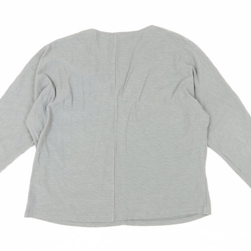 Massimo Dutti Women's Grey V-Neck Blouse, Size 10, Cotton
