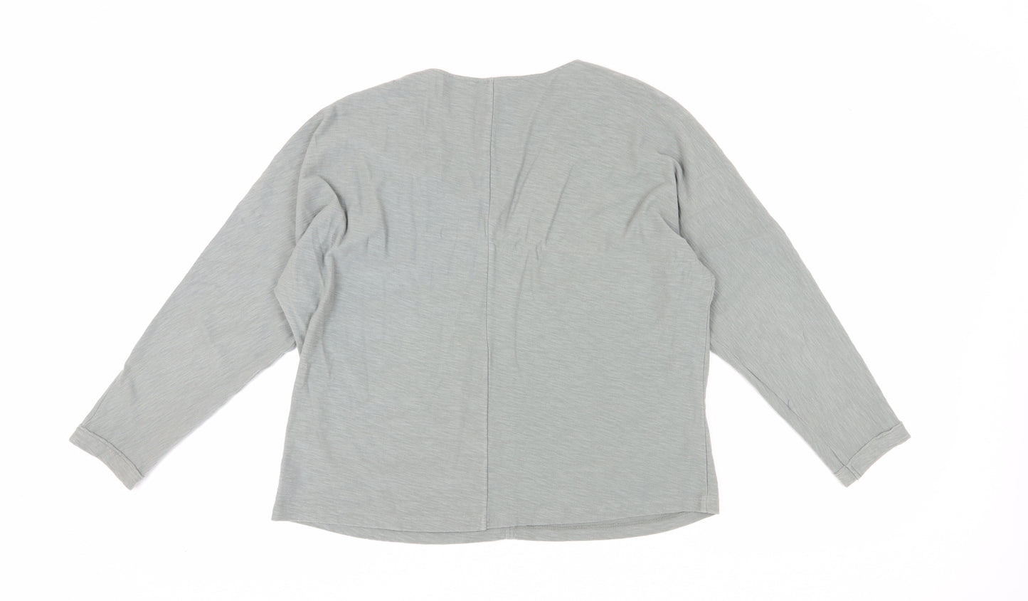 Massimo Dutti Women's Grey V-Neck Blouse, Size 10, Cotton