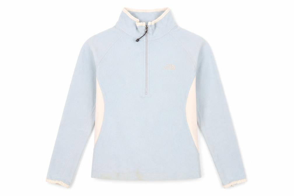 Front view of The North Face Women's Blue Small 1/2 Zip Fleece Sweatshirt