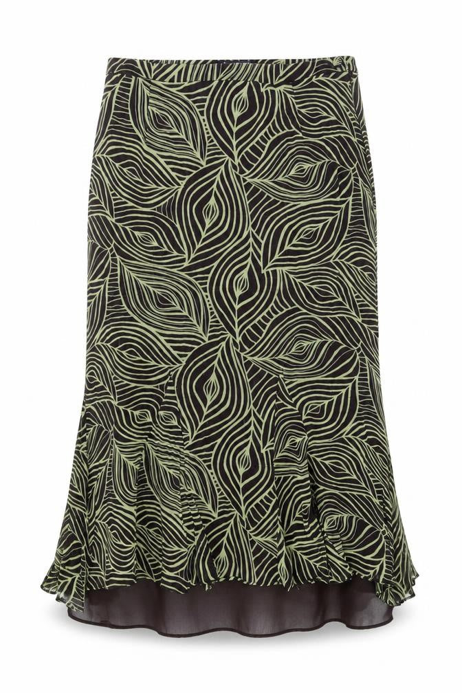 Front view of Windsmoor Women's Black Geometric Midi Silk Skirt, size 10