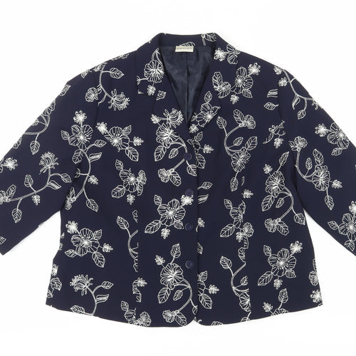 Eastex Women's Blue Floral Blazer, Size 18, 3/4 Sleeve