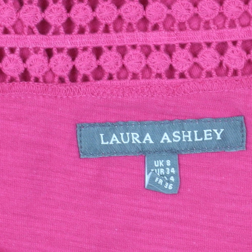 Laura Ashley Pink Women’s T-Shirt, Size 8, Crochet Accent
