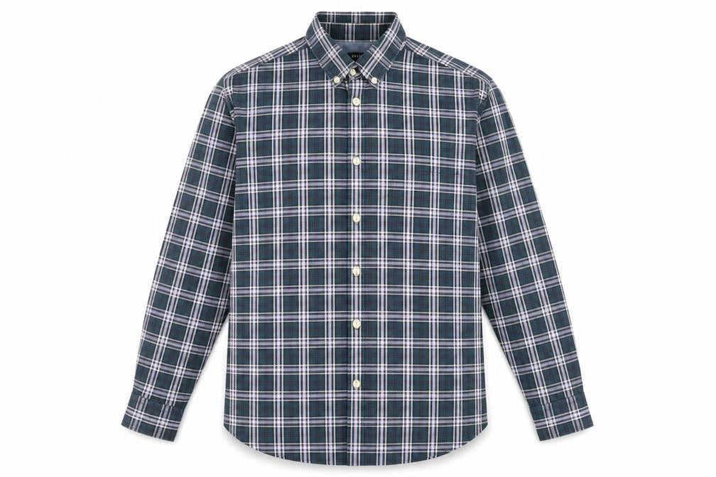 Front view of Jaeger Men's Blue Plaid Long Sleeve Shirt Medium