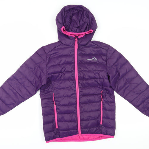 Freedom Trail Girls' Purple Puffer Jacket, 9-10 Years, Hooded, Zip Closure
