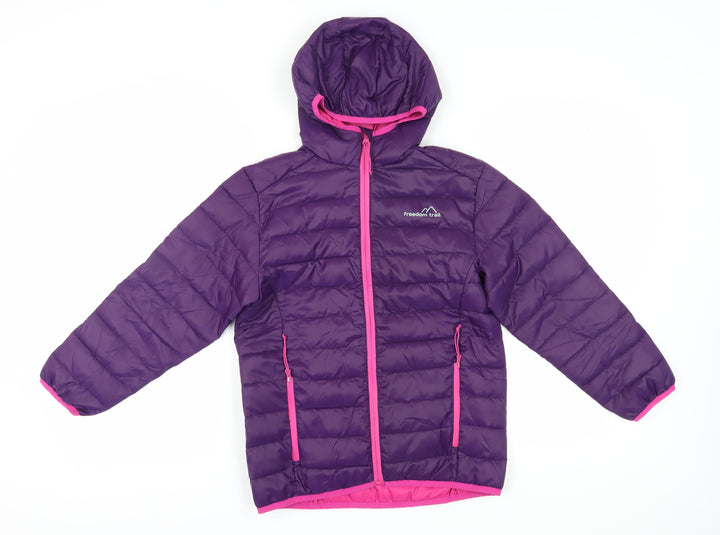 Freedom Trail Girls' Purple Puffer Jacket, 9-10 Years, Hooded, Zip Closure