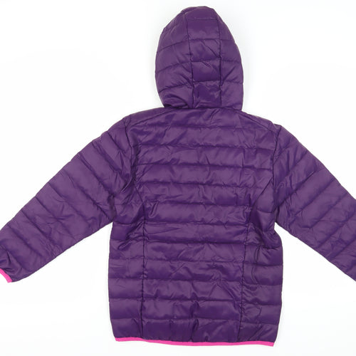 Freedom Trail Girls' Purple Puffer Jacket, 9-10 Years, Hooded, Zip Closure