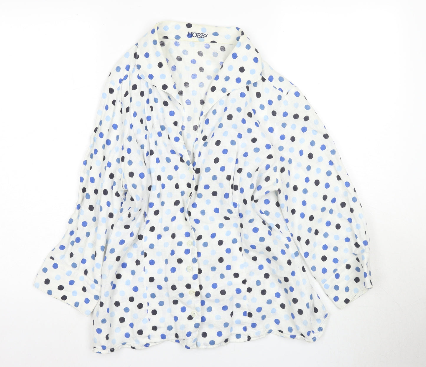 Hobbs Women's Polka Dot Linen Button-Up Shirt Size 12