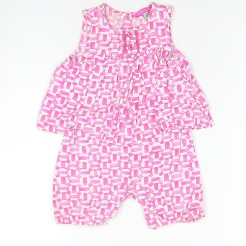 Joules Girls Pink Geometric Romper, 9-12 Months, Cotton Poplin