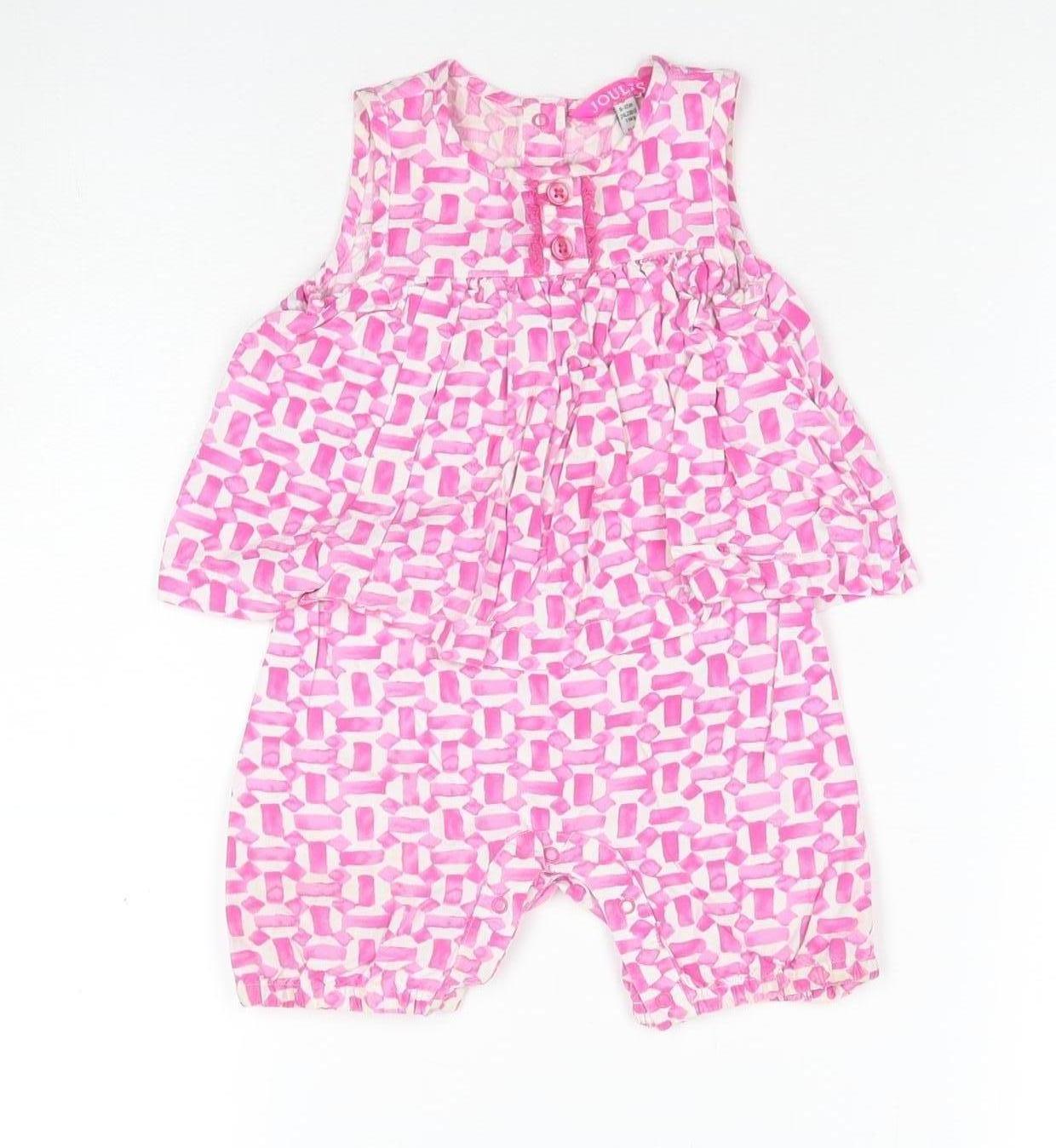 Joules Girls Pink Geometric Romper, 9-12 Months, Cotton Poplin