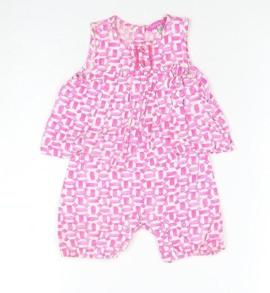 Joules Girls Pink Geometric Romper, 9-12 Months, Cotton Poplin