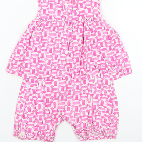 Joules Girls Pink Geometric Romper, 9-12 Months, Cotton Poplin