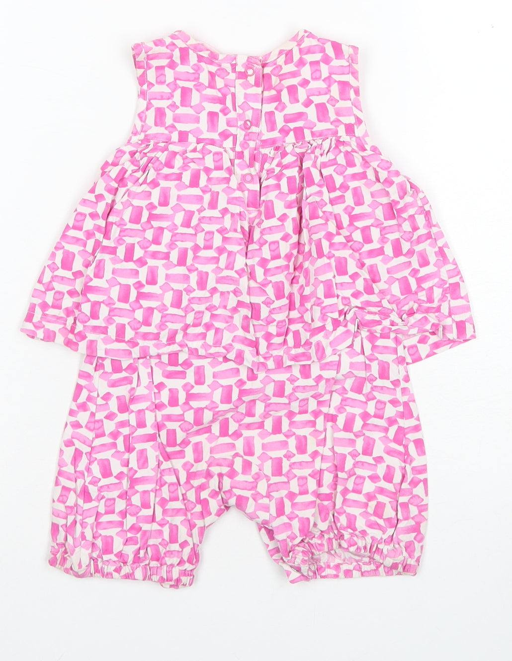 Joules Girls Pink Geometric Romper, 9-12 Months, Cotton Poplin