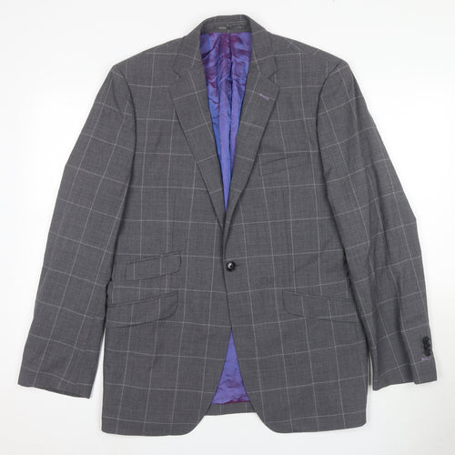 Moss Men's Grey Check Slim Fit Suit, Size 40R