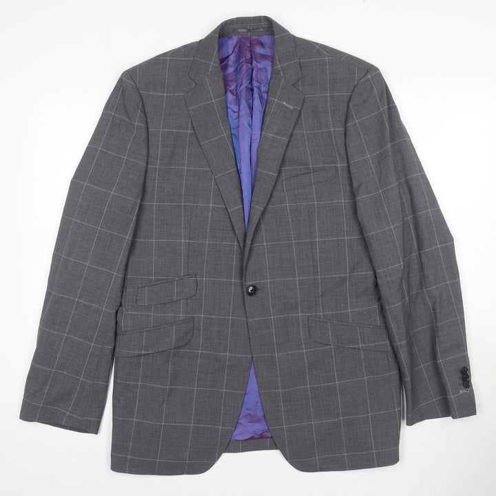 Moss Men's Grey Check Slim Fit Suit, Size 40R