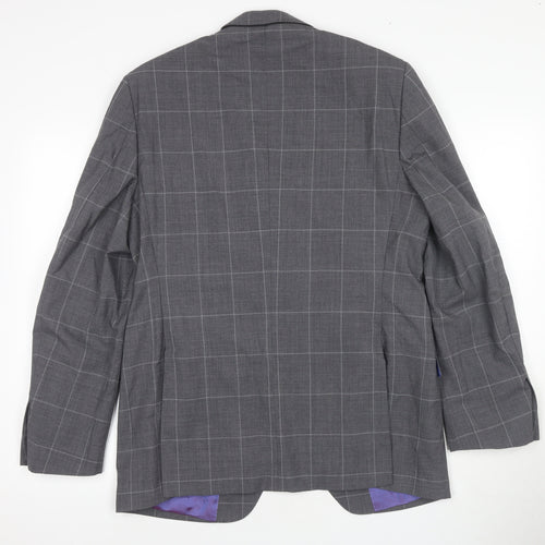 Moss Men's Grey Check Slim Fit Suit, Size 40R