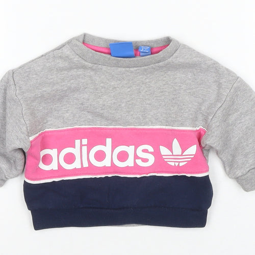 Adidas Unisex Baby Grey Jersey Logo T-Shirt, 3-6 Months