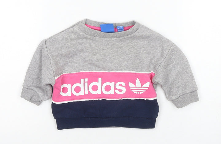 Adidas Unisex Baby Grey Jersey Logo T-Shirt, 3-6 Months