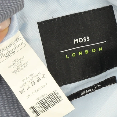 Moss London Blue Check Blazer, Size 42R, Men's Regular Fit