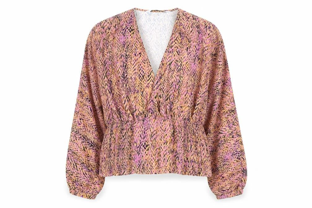 Front view of Zara Women's Multicoloured V-Neck Blouse, size M