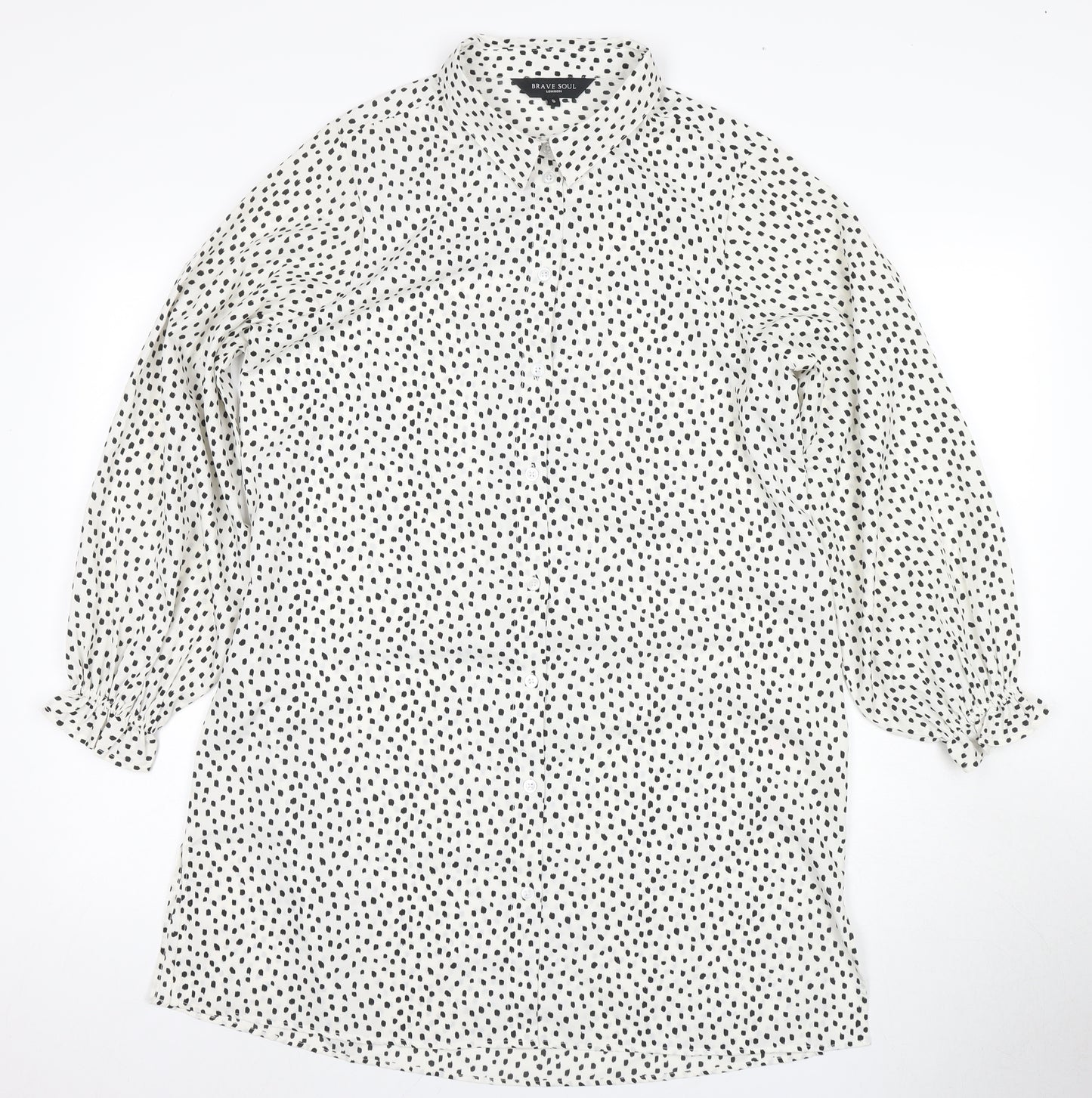 Brave Soul Women's White Polka Dot Button-Up Shirt S