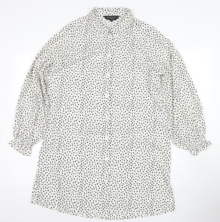 Brave Soul Women's White Polka Dot Button-Up Shirt S