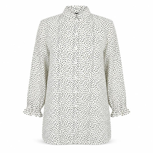 Front view of Brave Soul Women's White Polka Dot Button-Up Shirt S
