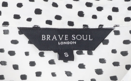 Brave Soul Women's White Polka Dot Button-Up Shirt S