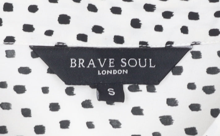 Brave Soul Women's White Polka Dot Button-Up Shirt S