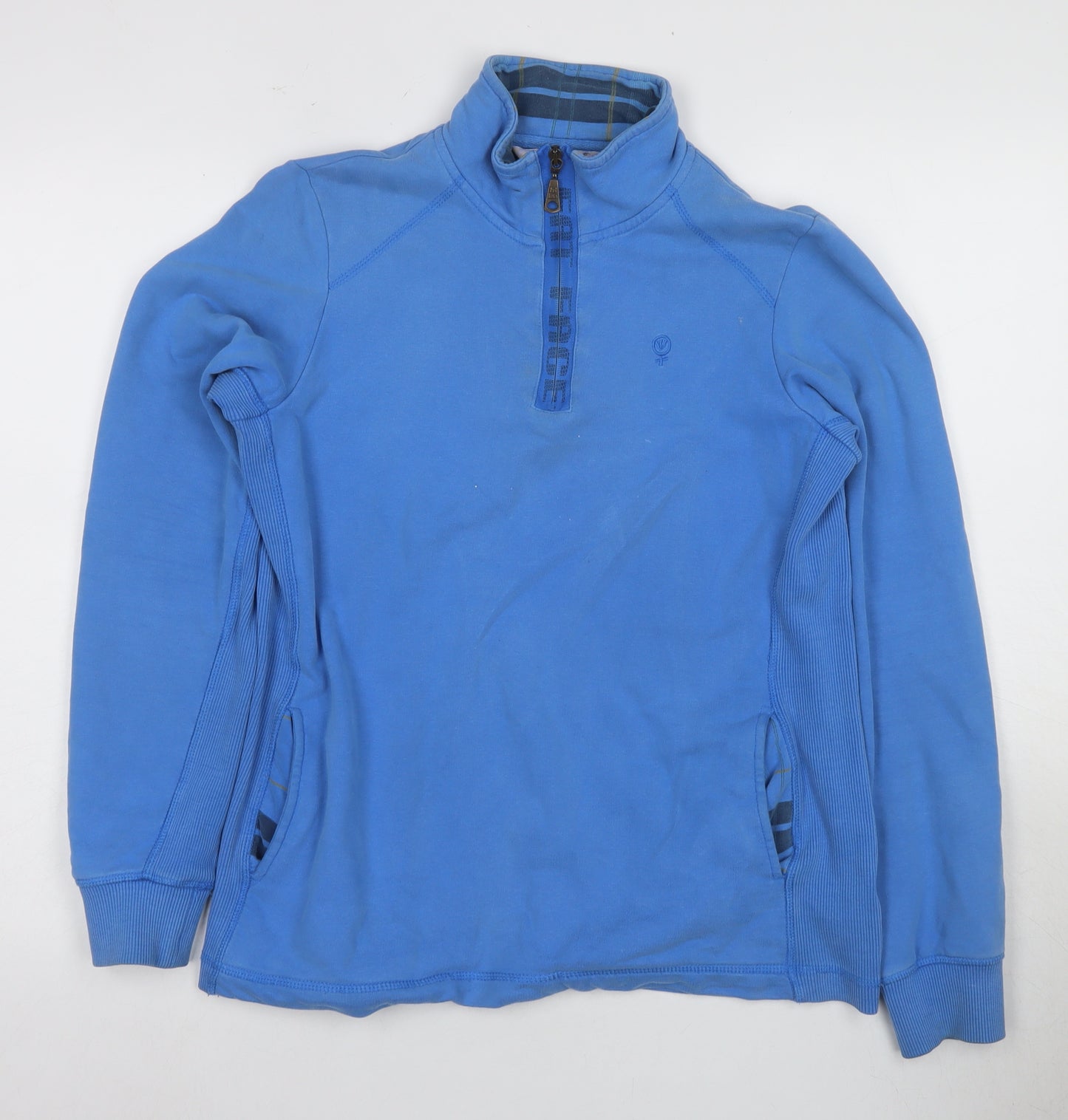 Women's Fat Face Blue High Neck Zip Sweatshirt Medium