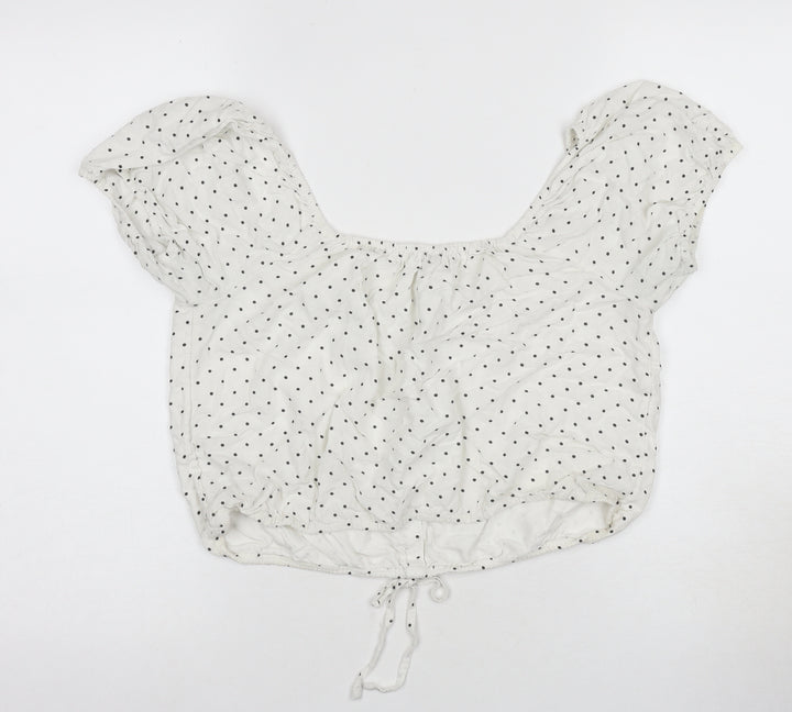 Hollister Women's White Polka Dot Blouse, Size L