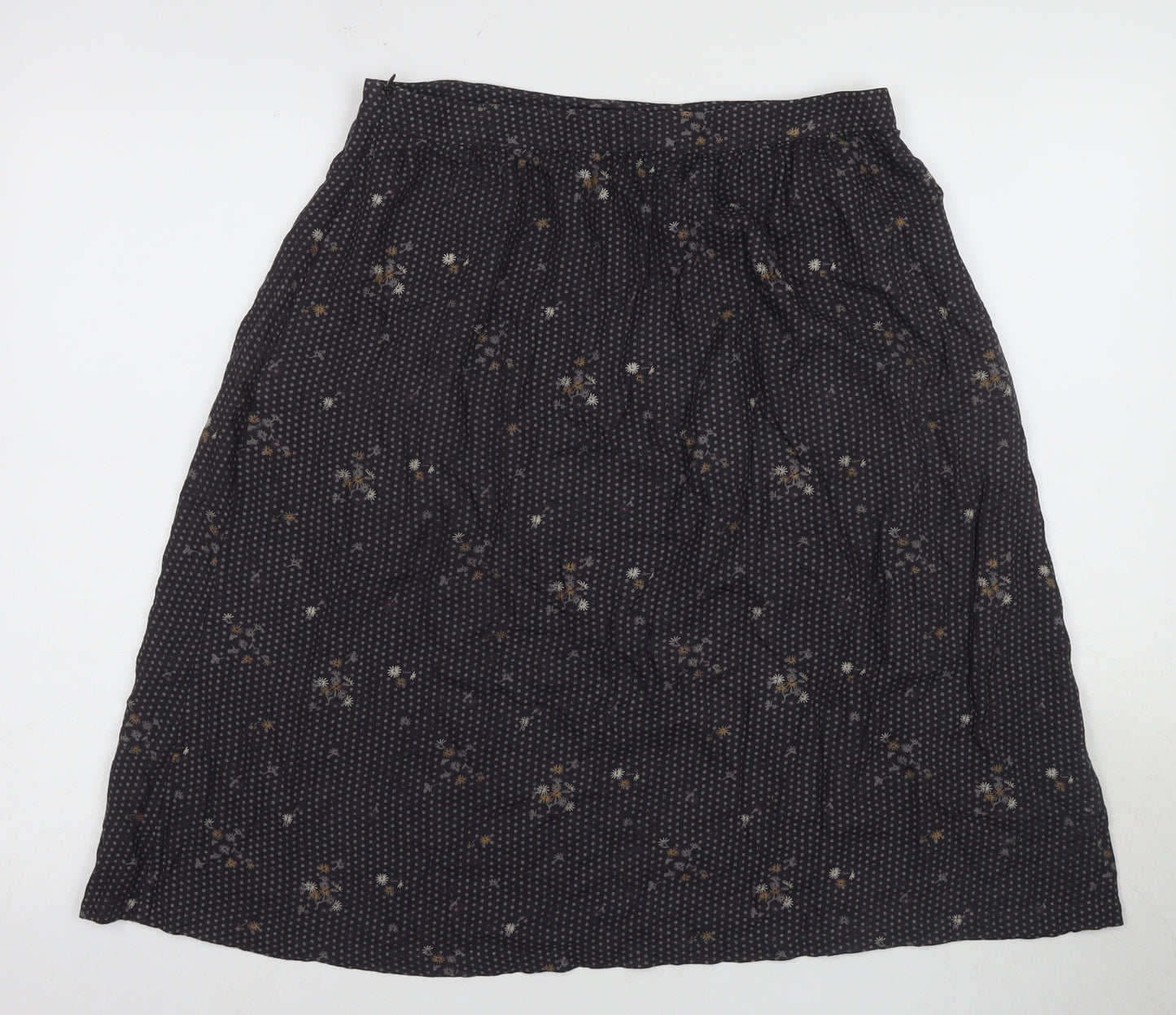 Fat Face Women's Black Floral Pleated Midi Skirt Size 8