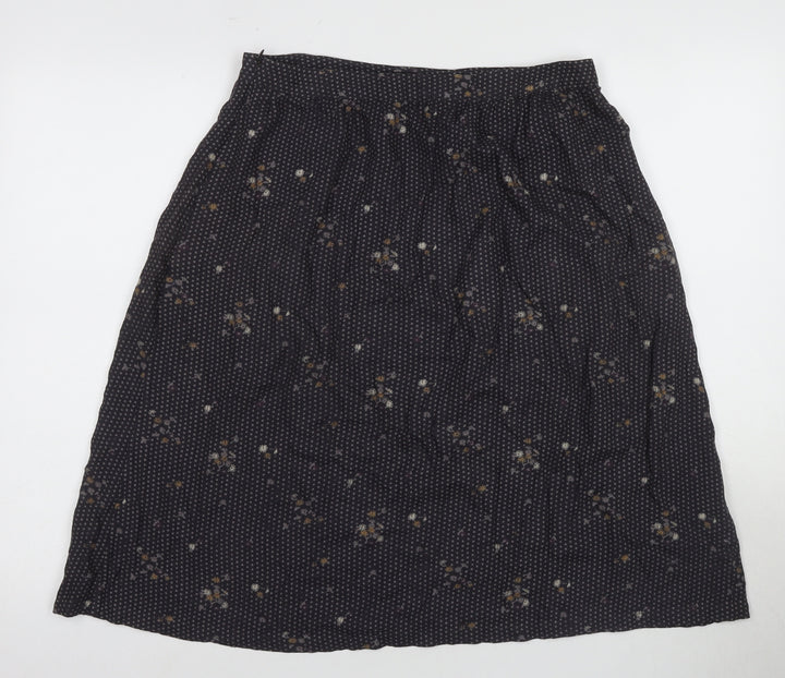 Fat Face Women's Black Floral Pleated Midi Skirt Size 8