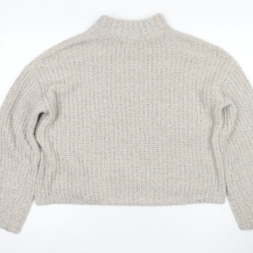 Pieces Women's Grey High Neck Chunky Knit Pullover L