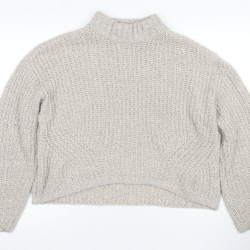 Pieces Women's Grey High Neck Chunky Knit Pullover L