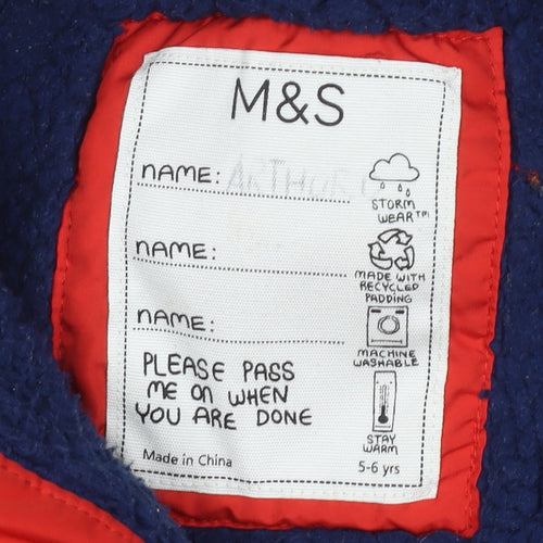 Marks and Spencer Boys Red Hooded Puffer Jacket 5-6 Years