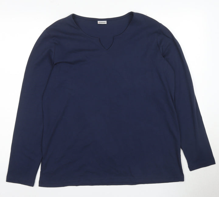 Damart Women's Blue Long Sleeve V-Neck T-Shirt