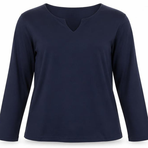 Damart Women's Blue Long Sleeve V-Neck T-Shirt