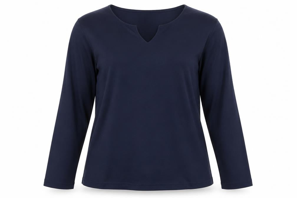 Damart Women's Blue Long Sleeve V-Neck T-Shirt