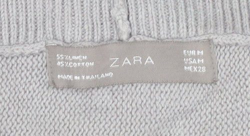 Zara Women's Grey Cape Cardigan M Linen Blend