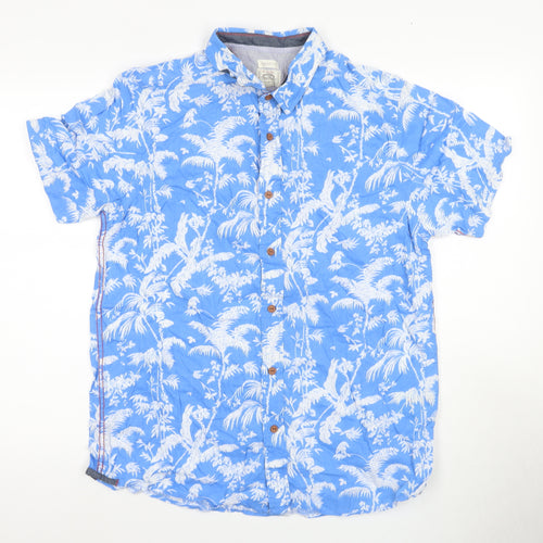 White Stuff Men's Blue Floral Cotton Shirt M