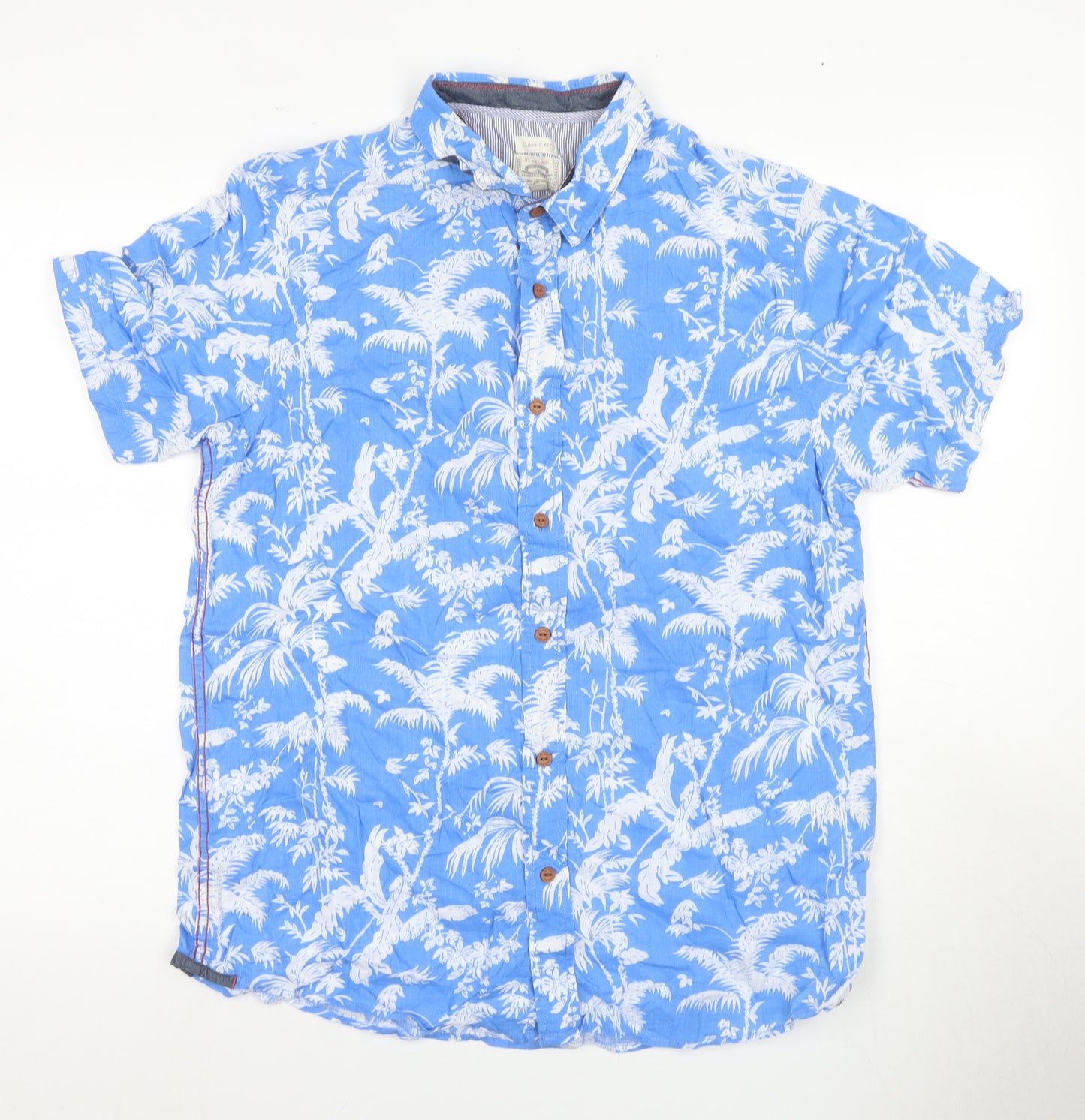 White Stuff Men's Blue Floral Cotton Shirt M